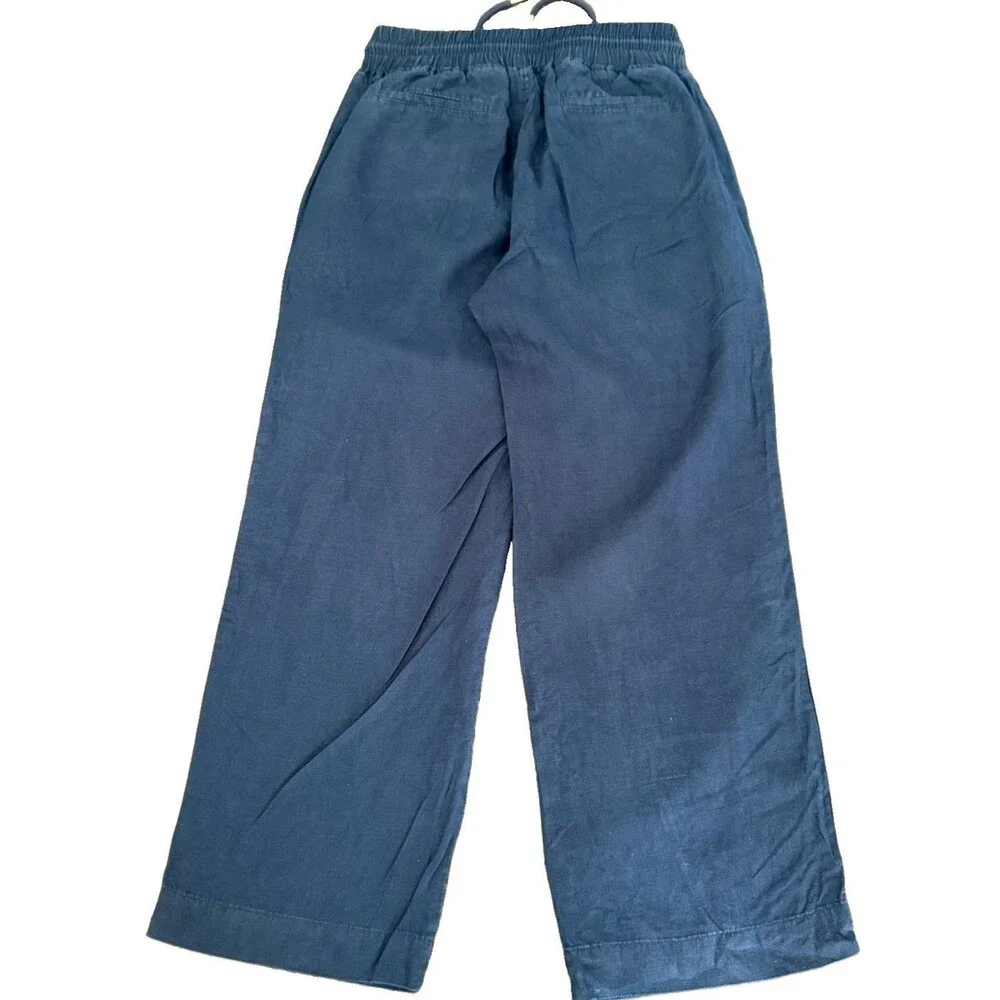 Quince 100% European Linen Blue Pull-On  Wide Leg Pant Women Sz M Coastal EUC